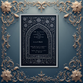 navy silver Arabic arch Wedding 招待状