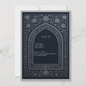 navy silver Arabic arch Wedding 招待状 (裏面)