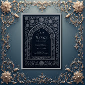 navy silver Arabic arch Wedding save the date  招待状