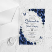 Navy Silver Floral Quinceanera アクリル招待状