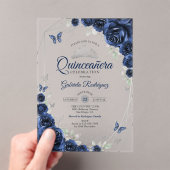 Navy Silver Floral Quinceanera アクリル招待状 (インサイチュ (ポータブル))