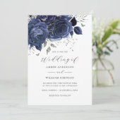 Navy Silver Floral Rose Wedding   招待状 (スタンド正面)