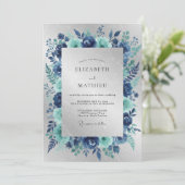 Navy Silver Icy Winter Wedding 招待状 (スタンド正面)