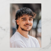 Navy Silver Modern Calligraphy Photo Graduation 箔招待状 (裏面)