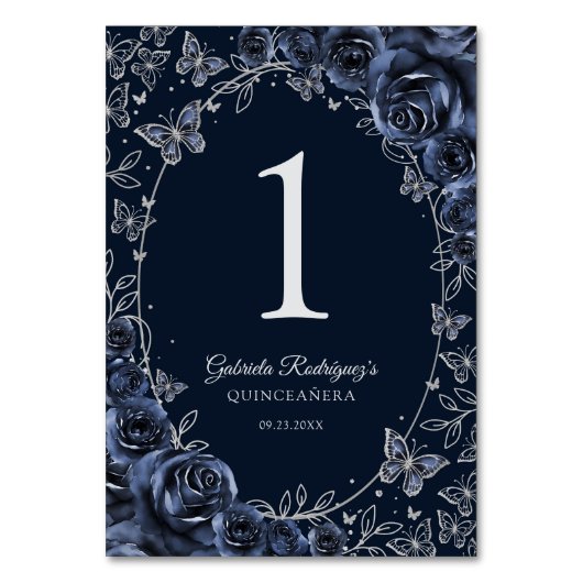 Navy Silver Quinceanera テーブルナンバー (正面)