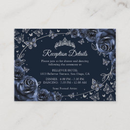 Navy Silver Quinceanera Reception Details エンクロージャーカード