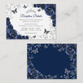 Navy Silver Quinceanera Reception Details エンクロージャーカード (正面/裏面)