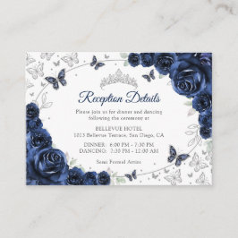 Navy Silver Quinceanera Reception Details エンクロージャーカード