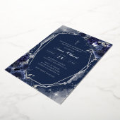 Navy Silver Rose Boys First Communion Foil 箔招待状 (回転した状態)