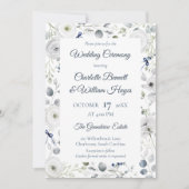 Navy Silver Watercolor Floral Invitation 招待状 (正面)