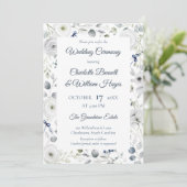 Navy Silver Watercolor Floral Invitation 招待状 (スタンド正面)