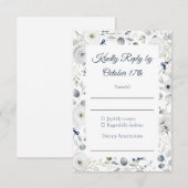 Navy Silver Watercolor Floral RSVP Card (正面/裏面)
