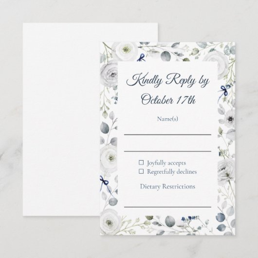 Navy Silver Watercolor Floral RSVP Card (正面/裏面)