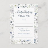 Navy Silver Watercolor Floral RSVP Card (正面)