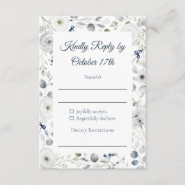Navy Silver Watercolor Floral RSVP Card