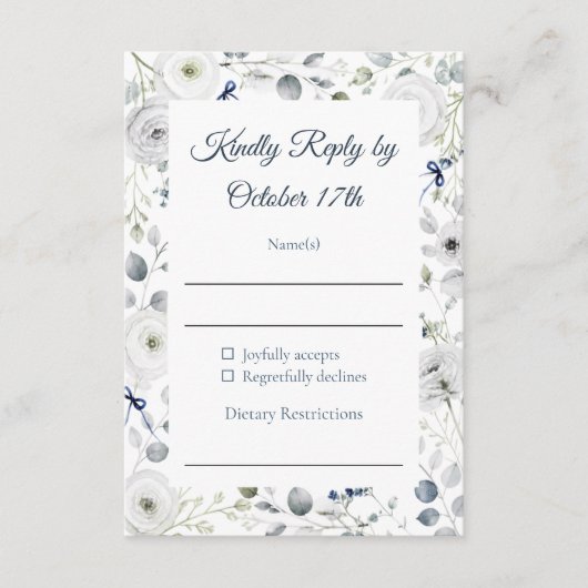Navy Silver Watercolor Floral RSVP Card (正面)