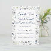Navy Silver Watercolor Floral Save the Date セーブザデート (スタンド正面)