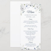 Navy Silver Watercolor Floral Wedding Menu メニュー (正面/裏面)
