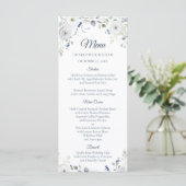 Navy Silver Watercolor Floral Wedding Menu メニュー (スタンド正面)