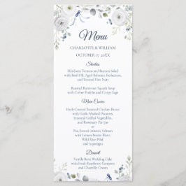 Navy Silver Watercolor Floral Wedding Menu メニュー