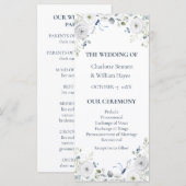 Navy Silver Watercolor Floral Wedding Program プログラム (正面/裏面)