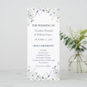 Navy Silver Watercolor Floral Wedding Program プログラム (スタンド正面)