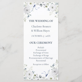 Navy Silver Watercolor Floral Wedding Program プログラム