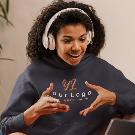 Navy Simple Front +Back print Business logo Women パーカ