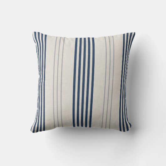 Navy Slate Ticking Stripe Linen Texture クッション (裏面)