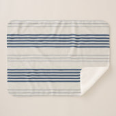 Navy Slate Ticking Stripe Linen Texture シェルパブランケット (正面(横))