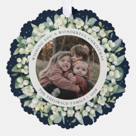 Navy Snowberry+Eucalyptus Christmas Wreath Photo  オーナメントカード