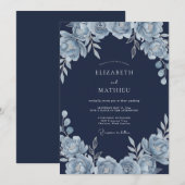 Navy Snowy Winter Wedding 招待状 (正面/裏面)
