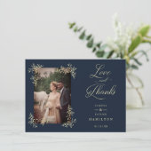 Navy Sophisticated Flourish Photo Wedding Love and サンキューカード (スタンド正面)