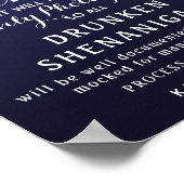 Navy String of lights Open Bar wedding sign ポスター (角)