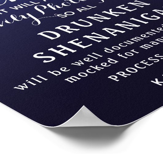 Navy String of lights Open Bar wedding sign ポスター (角)