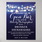 Navy String of lights Open Bar wedding sign ポスター (正面)