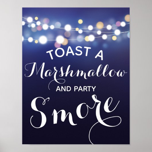 Navy string of lights s'more wedding or party sign ポスター (正面)
