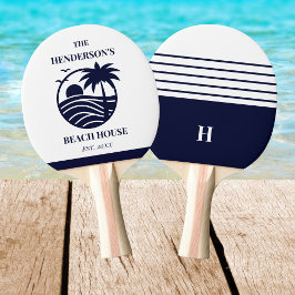 Navy Stripes Palm Tree Monogram Family Coastal 卓球ラケット