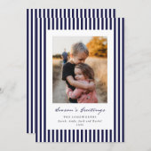 Navy Stripes Season's Greetings Flat Photo シーズンカード (正面/裏面)