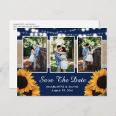 Navy Sunflower素朴 Save The Date Photoはがき 案内ポストカード (正面/裏面)