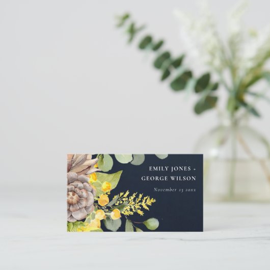 NAVY SUNFLOWER EUCALYPTUS  FLORA WEDDING WEBSITE 名刺 (スタンド正面)