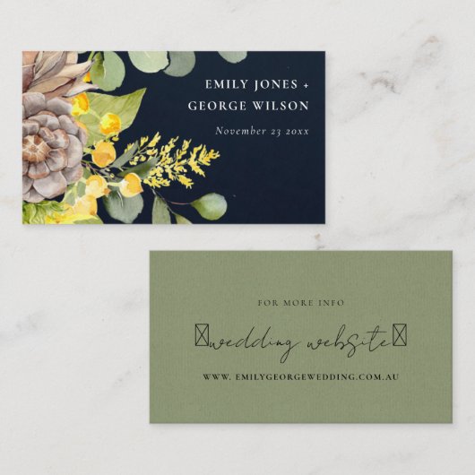 NAVY SUNFLOWER EUCALYPTUS  FLORA WEDDING WEBSITE 名刺 (正面/裏面)