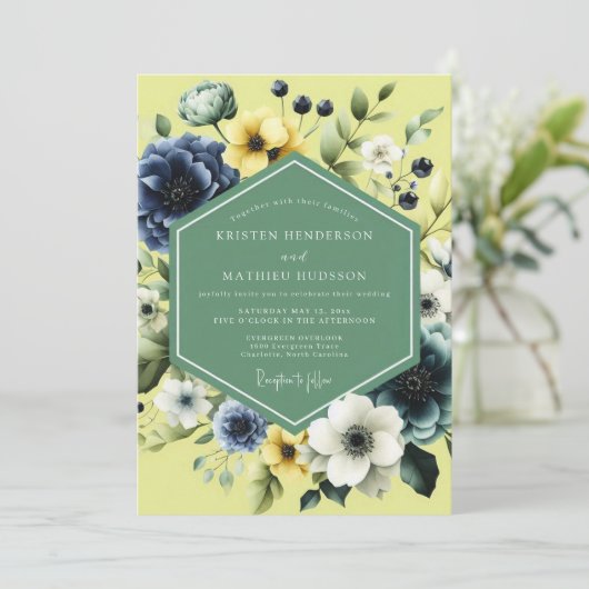 Navy Sunlit Meadow Wedding 招待状 (スタンド正面)