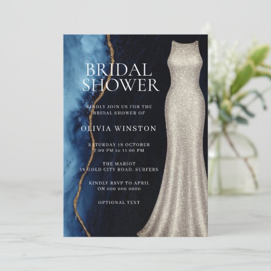 Navy Swirl Elegant Bridal Shower 招待状 (スタンド正面)