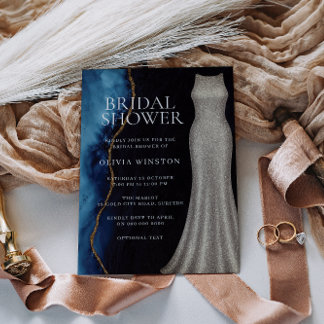 Navy Swirl Elegant Bridal Shower 招待状