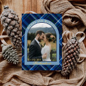Navy Tartan Plaid First Christmas Married Photo 箔シーズンカード