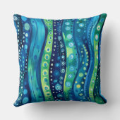 Navy Teal Lime Bohemian Wavy Striped クッション (裏面)