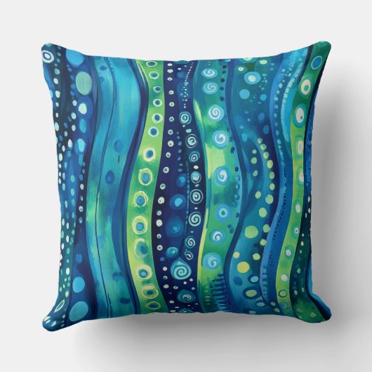 Navy Teal Lime Bohemian Wavy Striped クッション (裏面)