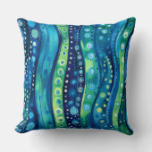 Navy Teal Lime Bohemian Wavy Striped クッション (正面)