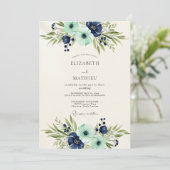 Navy Teal Opulent Botanical Wedding 招待状 (スタンド正面)